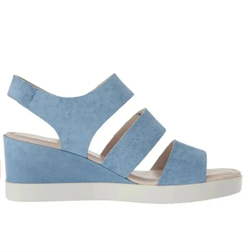 ECCO Shape Plateau Wedge Sandal Sky Blue Indigo Adjustable Straps NWT - Picture 2 of 7
